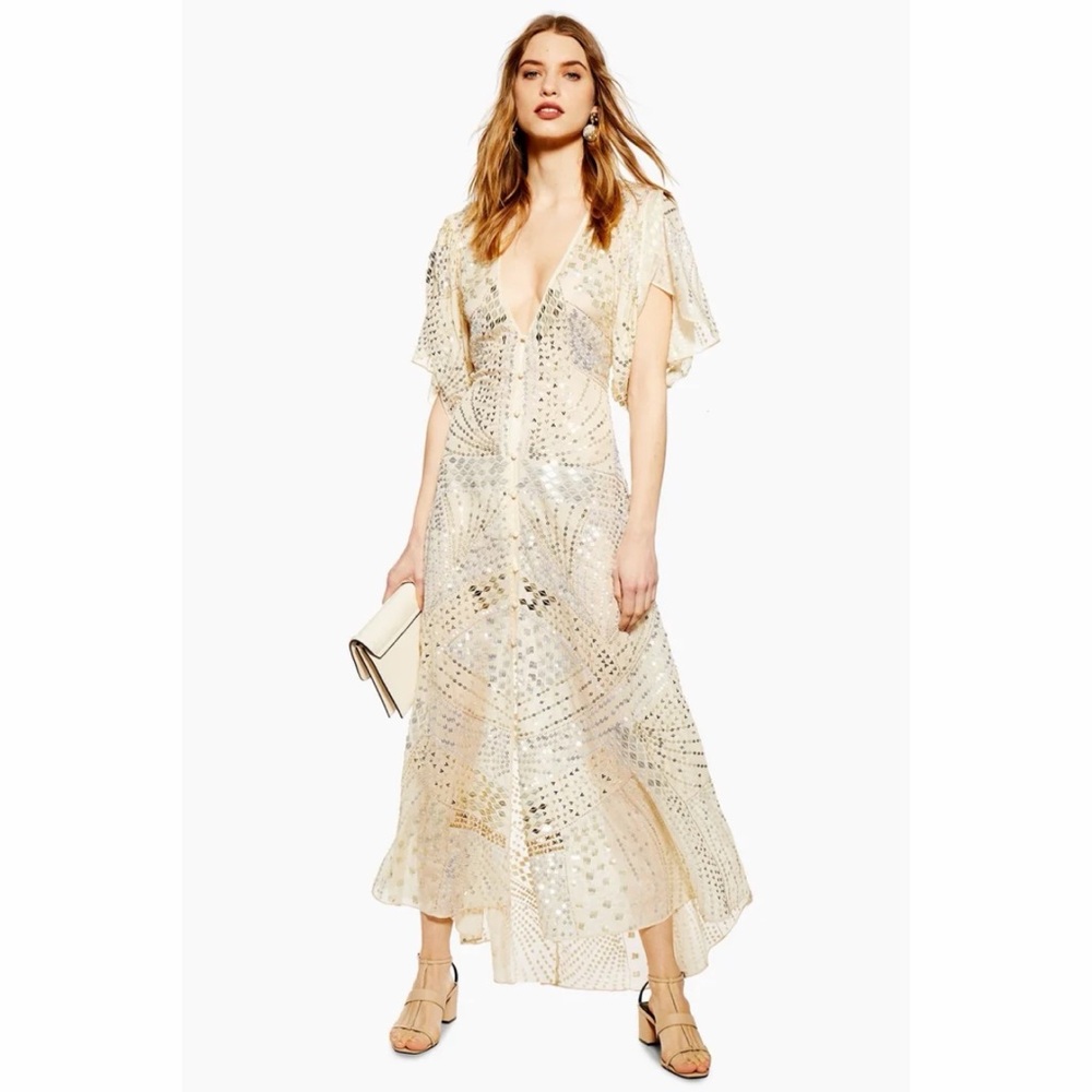 Topshop Cream Embellished Formal Maxi Dress